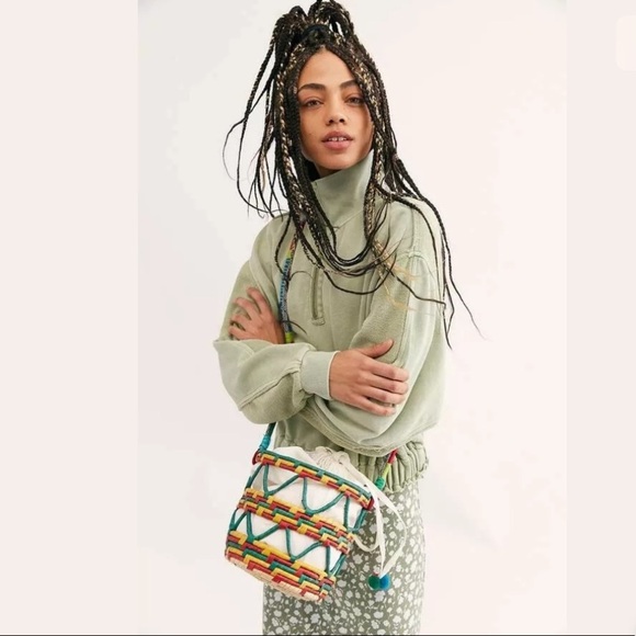 Free People Nannacay Laelia Mixed Straw Bucket Bag - Picture 3 of 6